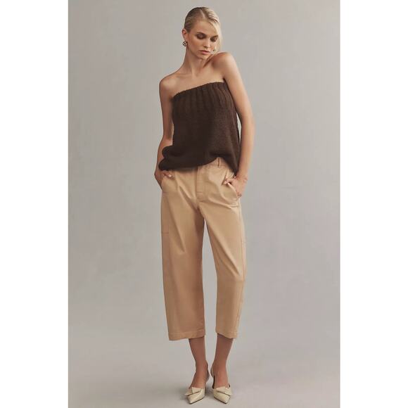 Anthropologie NWT Maeve Khaki Cropped Chino Pants Sz 6 High Rise Casual Neutral - Picture 1 of 8